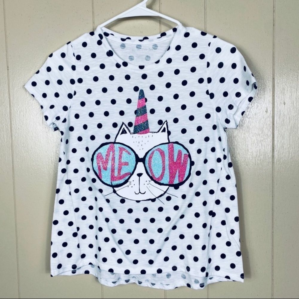 Meow Kitty Unicorn Sparkle T-Shirt Polka Dot XL